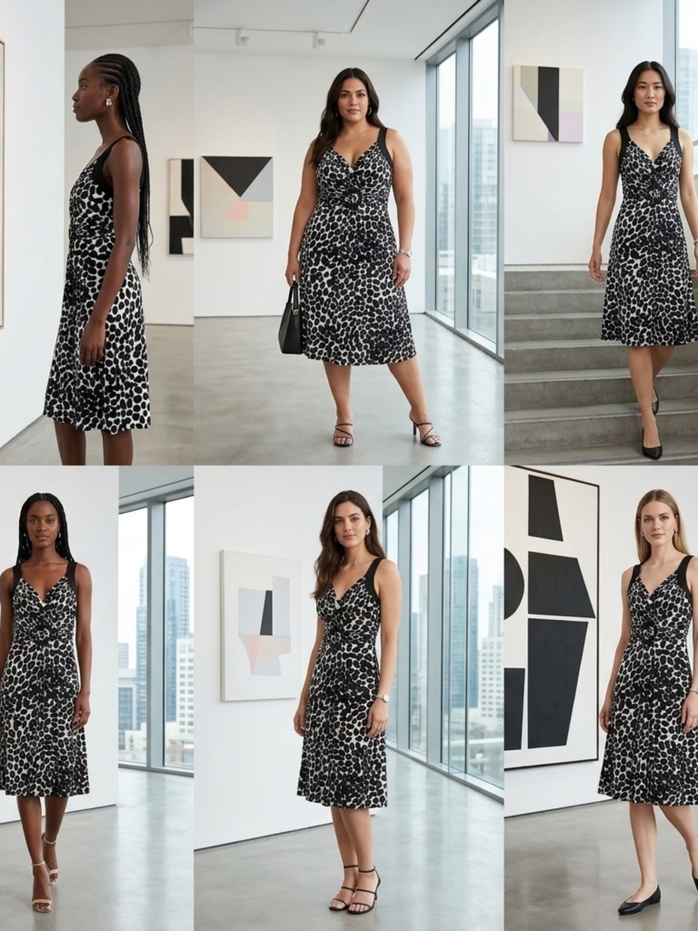 White House Black Market Black and White Leopard Print Midi Dress